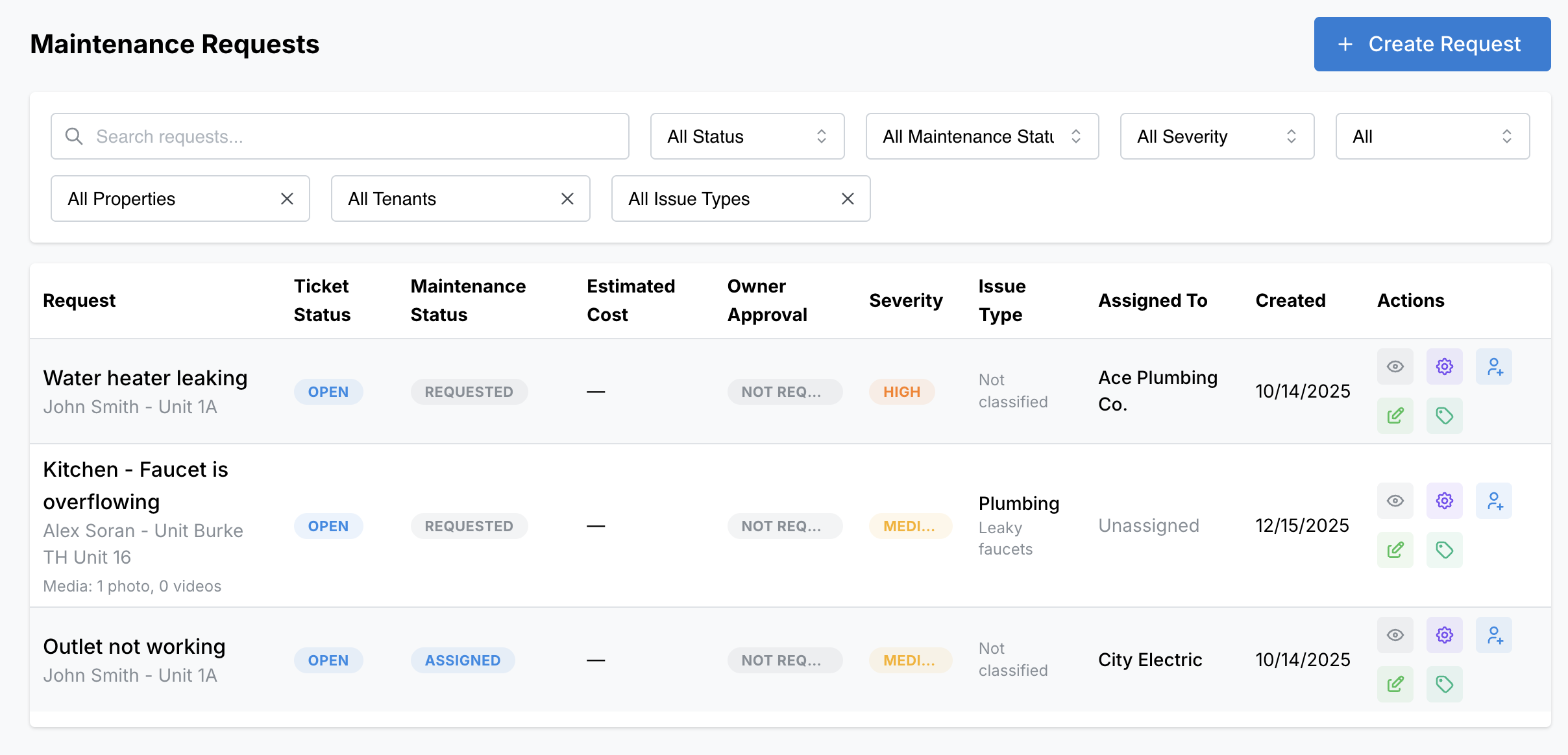 Maintenance Dashboard Screenshot